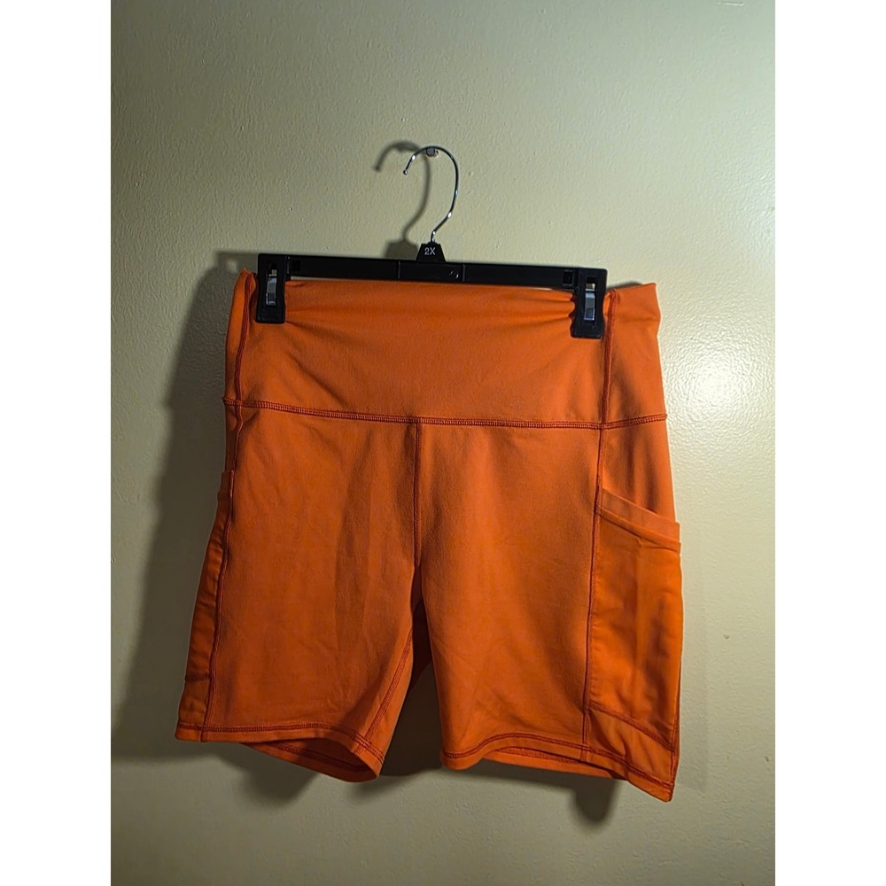 Fabletics PowerHold High Waisted Biker Shorts Orange XL Pockets SO2252108-8118